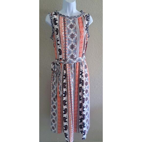 eShakti Wayward Fancies Dress Womens Sz 8 M Crepe Elephant Orange Sleeveless - Picture 4 of 13